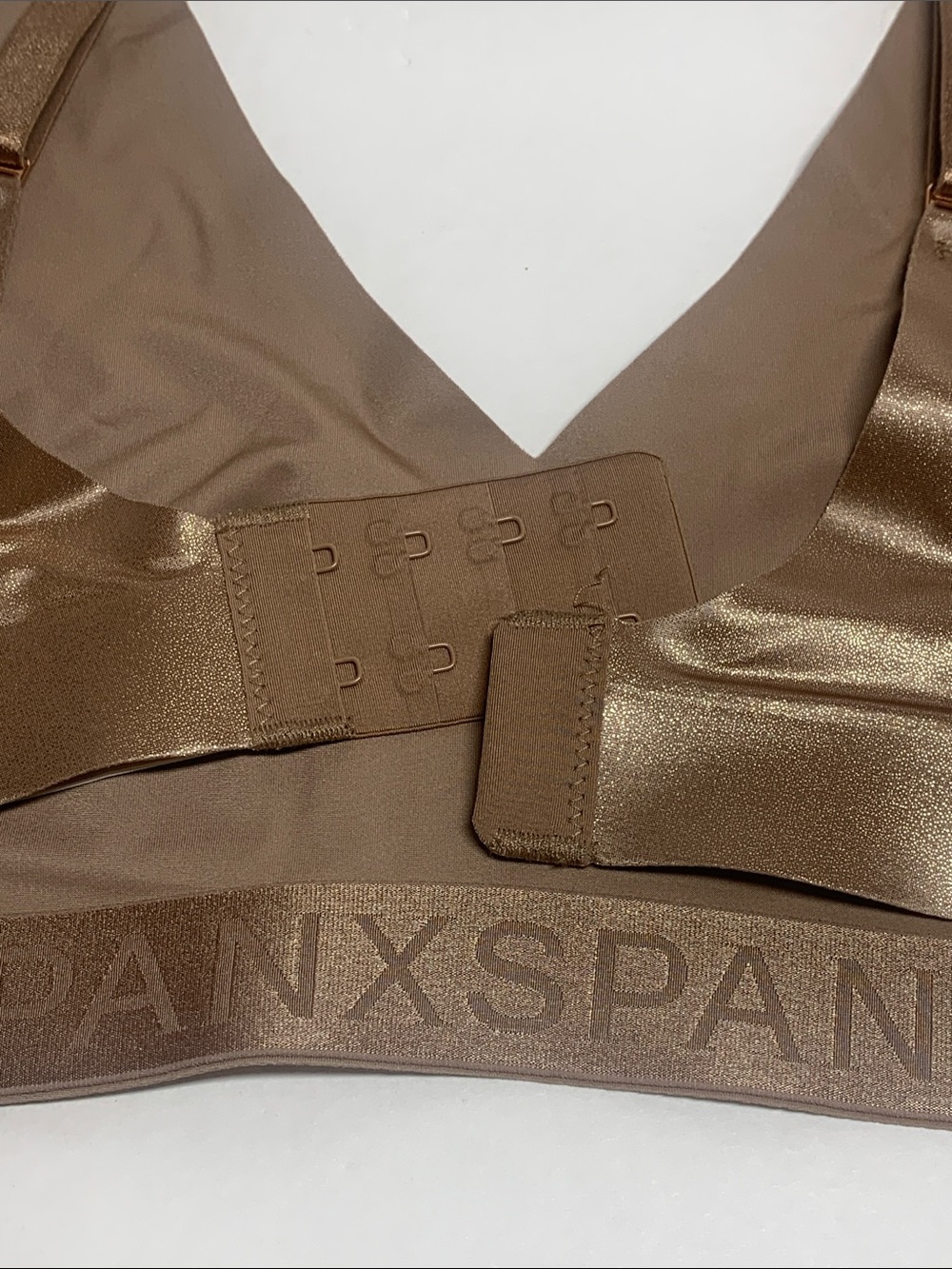 SPANX LuxeShine Bralette Cafe Au Lait Shimmer Metallic Foil Sz M NWT - Picture 6 of 12